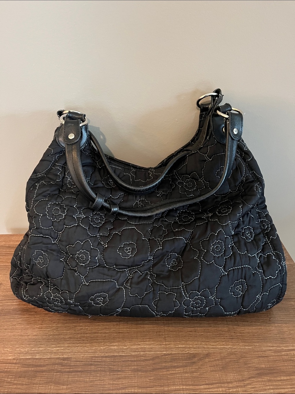 thirty-one Black Quilted Floral Shoulder Bag
